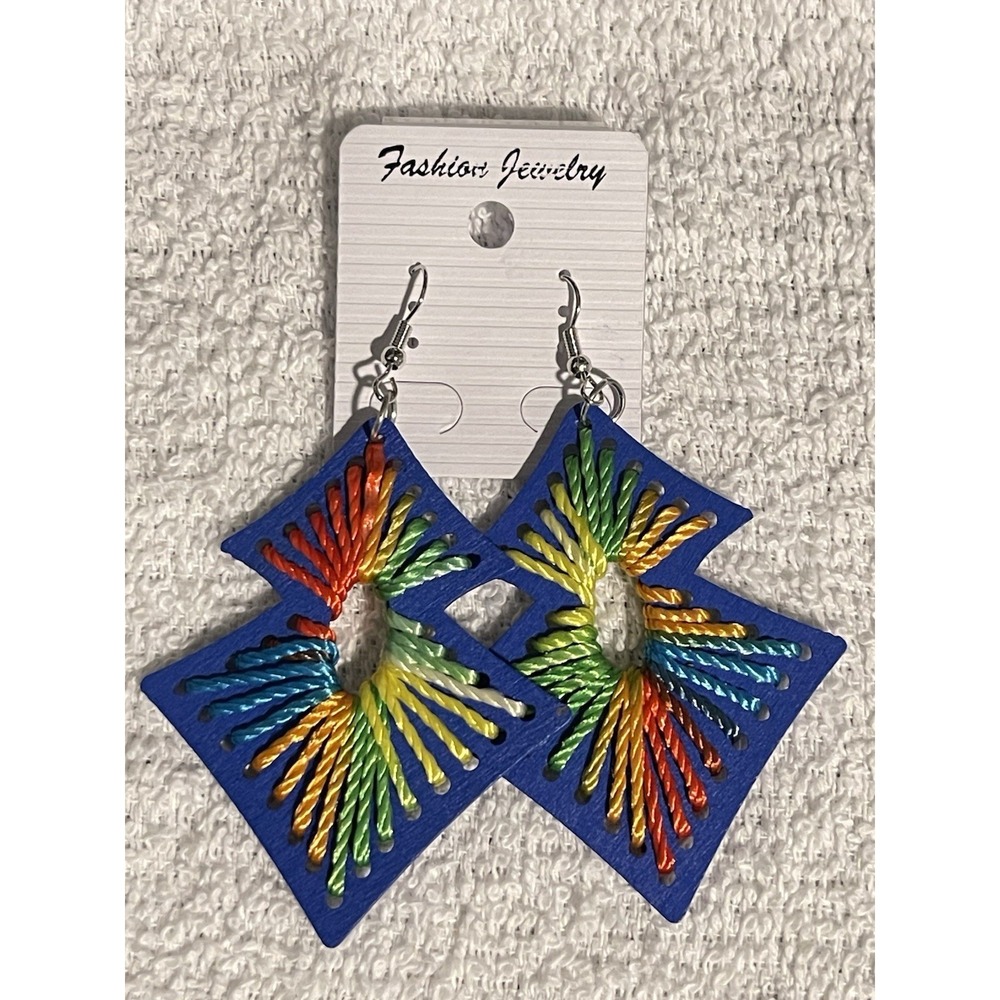 Handcrafted Blue Diamond Boho Thread Earrings
